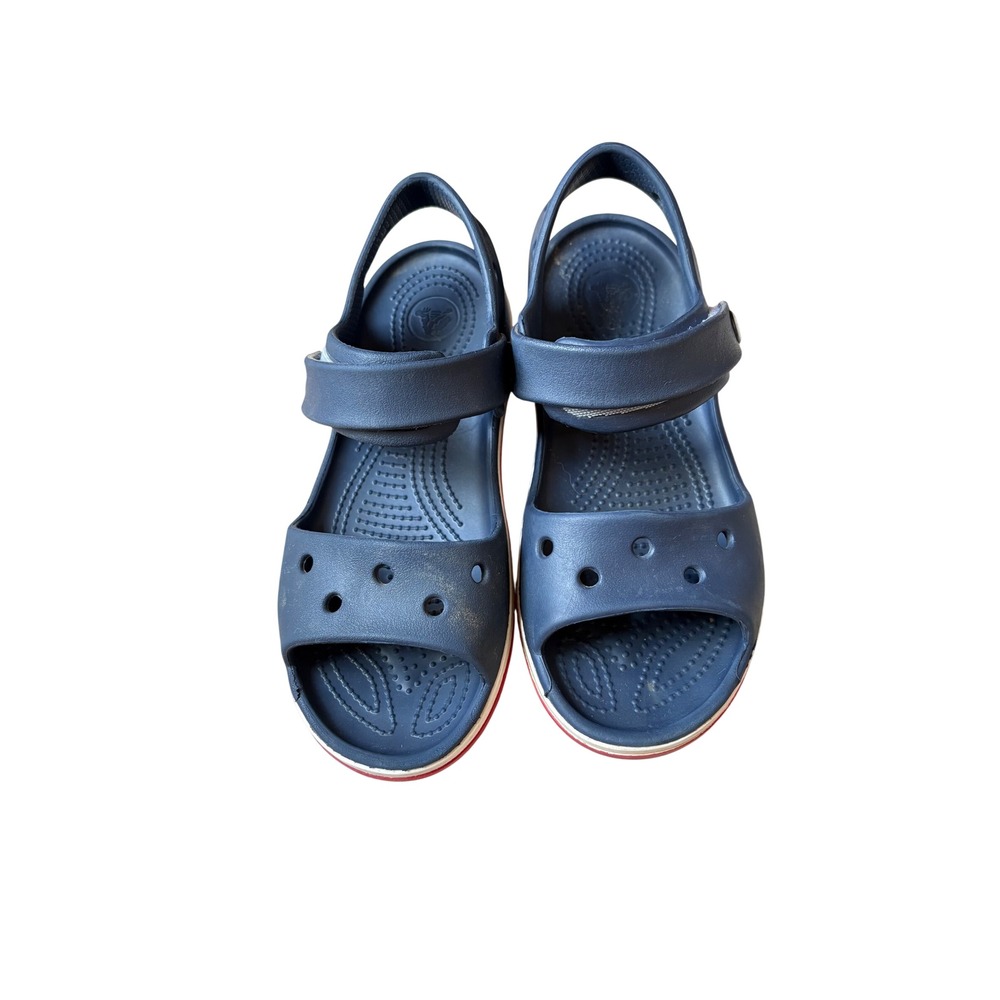 Crocs Bayaband Sandal Kids Navy Blue Red Stripe J1 Adjustable Strap Water Shoe